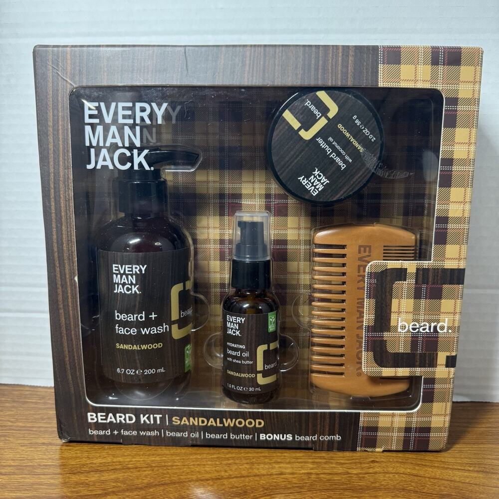 New Every Man Jack 4 Piece Beard Kit Sandalwood